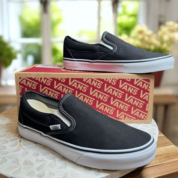 Vans Classic Slip-On Black Canvas Shoes Sneakers Men’s 9 / Women’s 10.5  New in main image 6